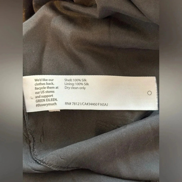 Eileen Fisher 100% Silk Black Printed Tie Waist Sleeveless Midi Dress Size Small - Picture 5 of 6